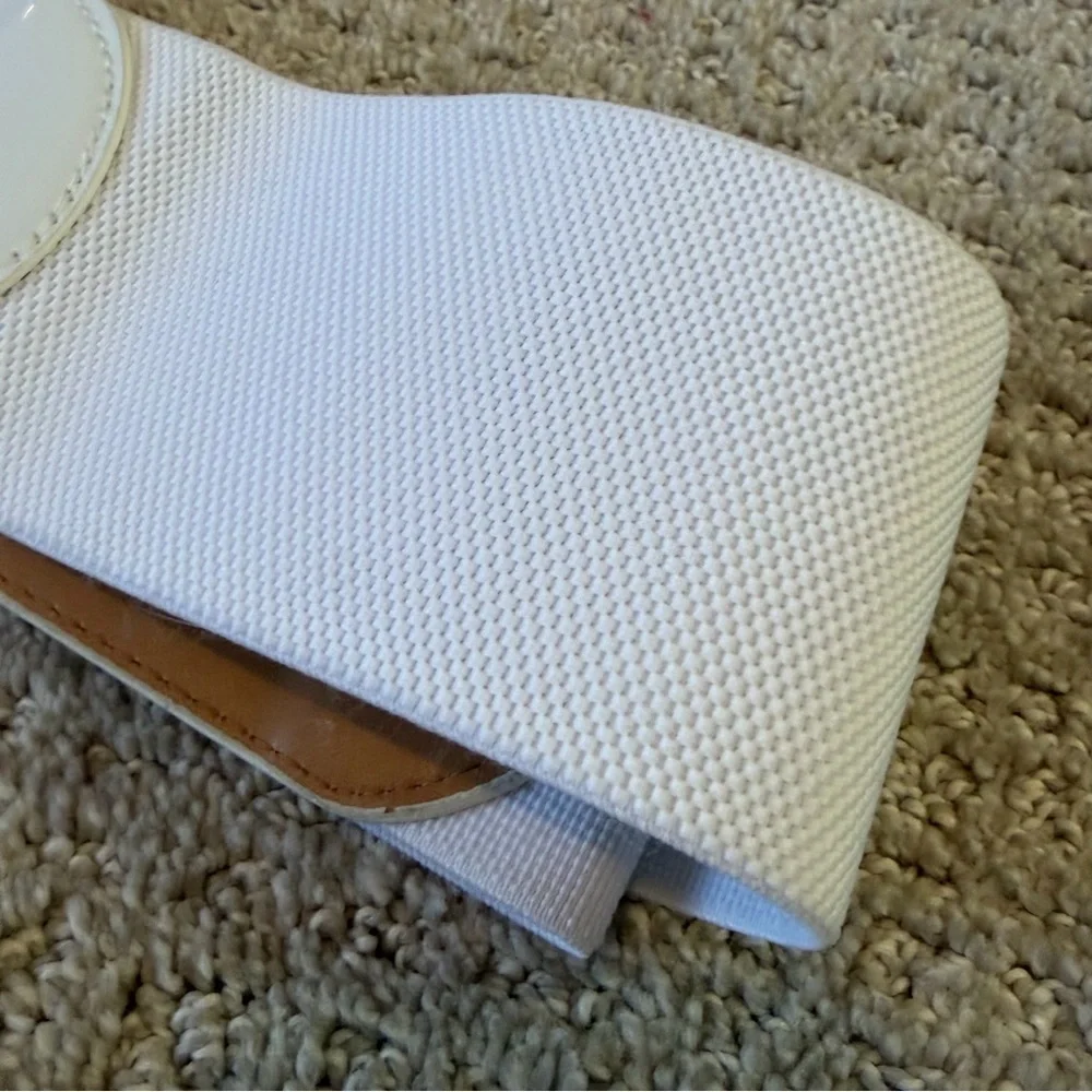 Womens White Patent Leather Belt Wide Size M/L Retro Y2K Mesh Stretch Vintage